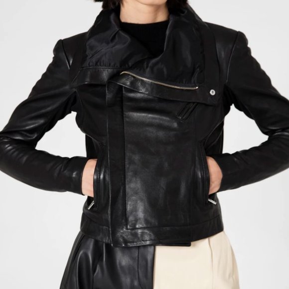 Excellent Condition Veda Max Classic Smooth Leather & Silk Jacket - Picture 12 of 12